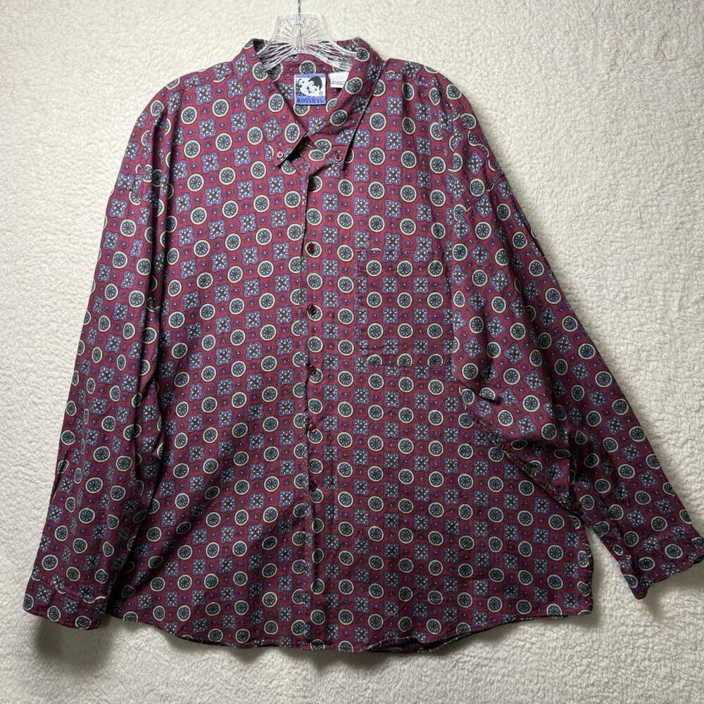 Vintage Today’s News Geometric Abstract Button Down Shirt Adult 3X Retro Preppy